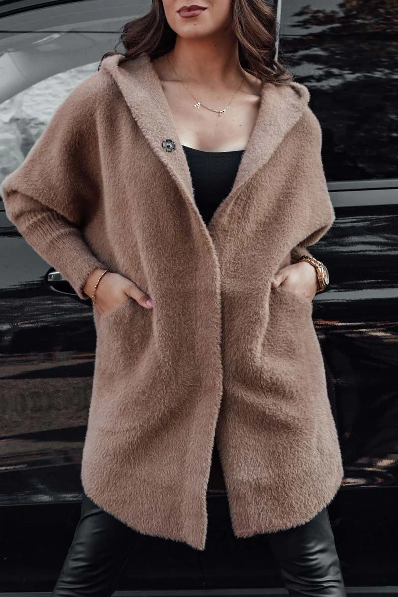 Women's Casual Loose Dolman Sleeve Plush Hooded Coat